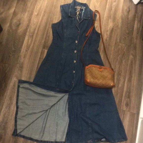 Denim Lace up back button front Dress - Picture 4 of 5